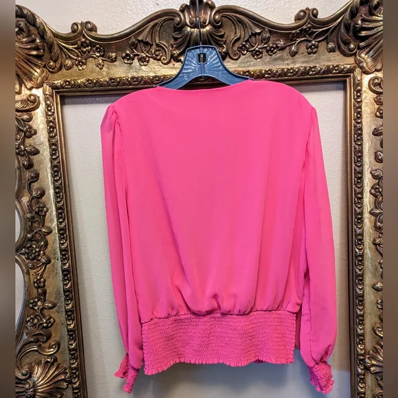 PINK SHEER FEMININE BLOUSE SZ L - Picture 2 of 5